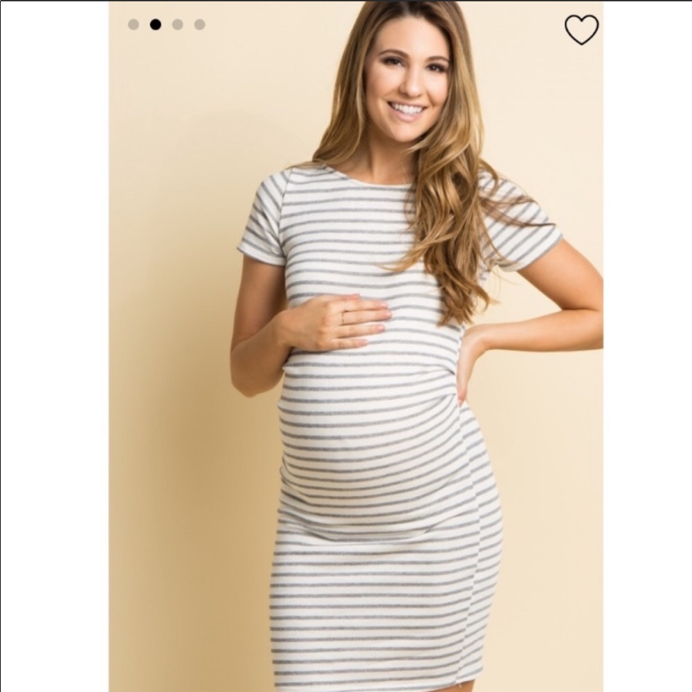 Ivory and grey striped maternity dress